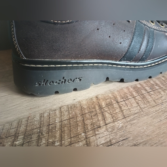 Skechers Womens Y2K Chunky Oxford Sneakers 7.5 Brown Leather Suede Grunge - Picture 3 of 16